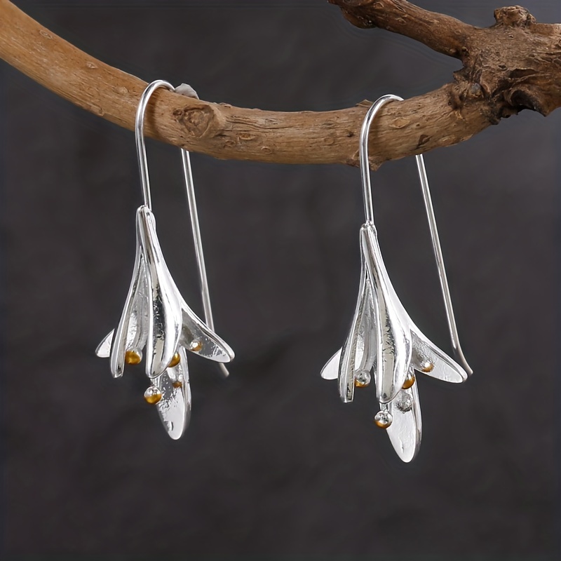 Creative Lily Shape Ear Hook Earrings, 925 Silver Plated