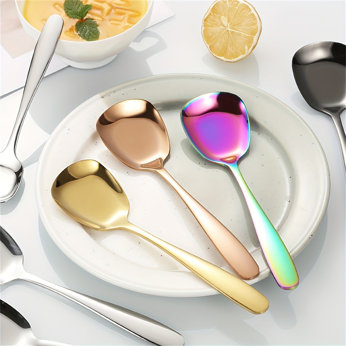 Clupup Square Head Stainless Steel Spoons, Rice& Soup Spoons