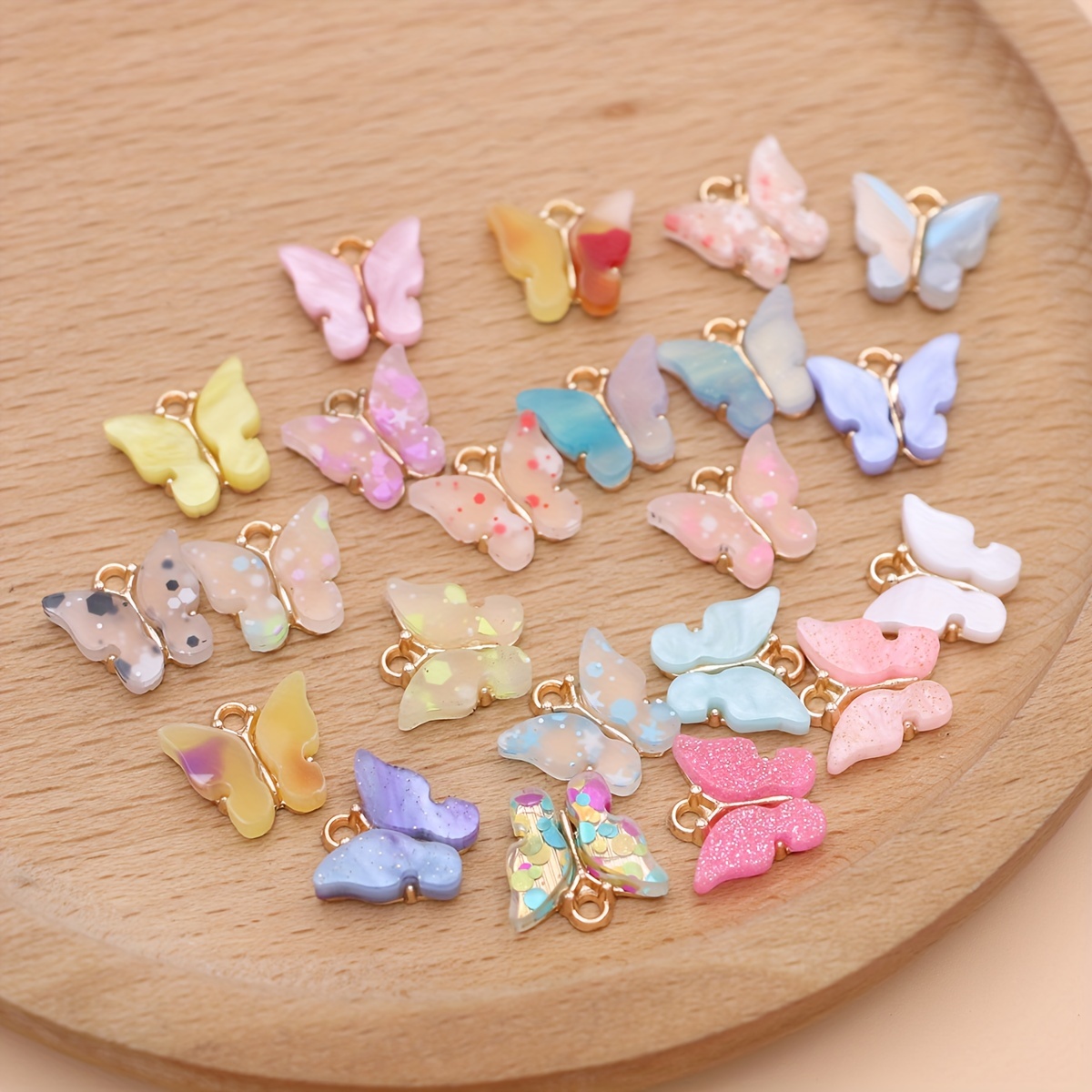 

10pcs/pack Random Color Charms Golden Acrylic Charm Butterfly Pendant Jewelry Making Earrings Bracelet Necklace Diy Accessories Craft