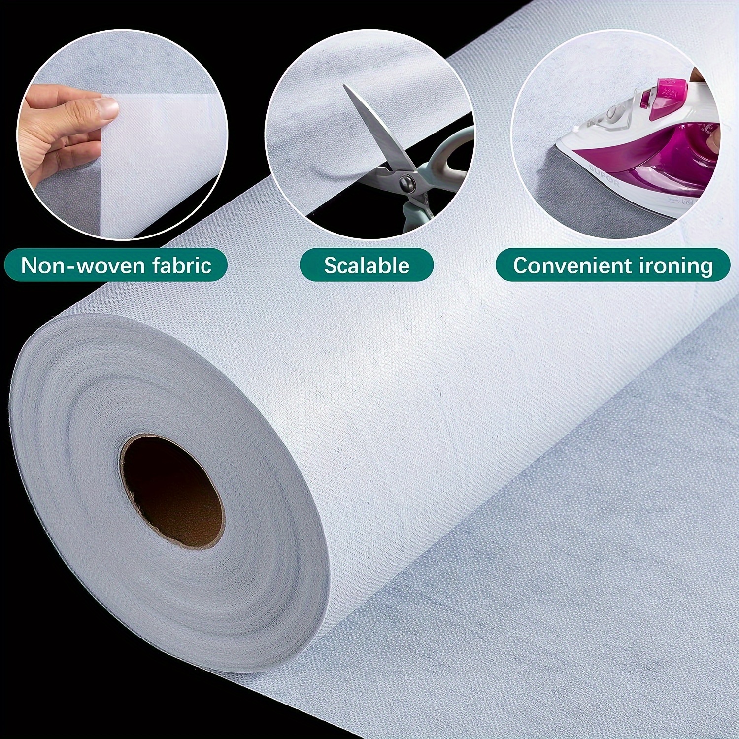 Lightweight Fusible Interfacing Non-Woven Interfacing Fabric Single-Sided  Iron on Interfacing for DIY Supplies (White,60 Inch x 2 Yards)
