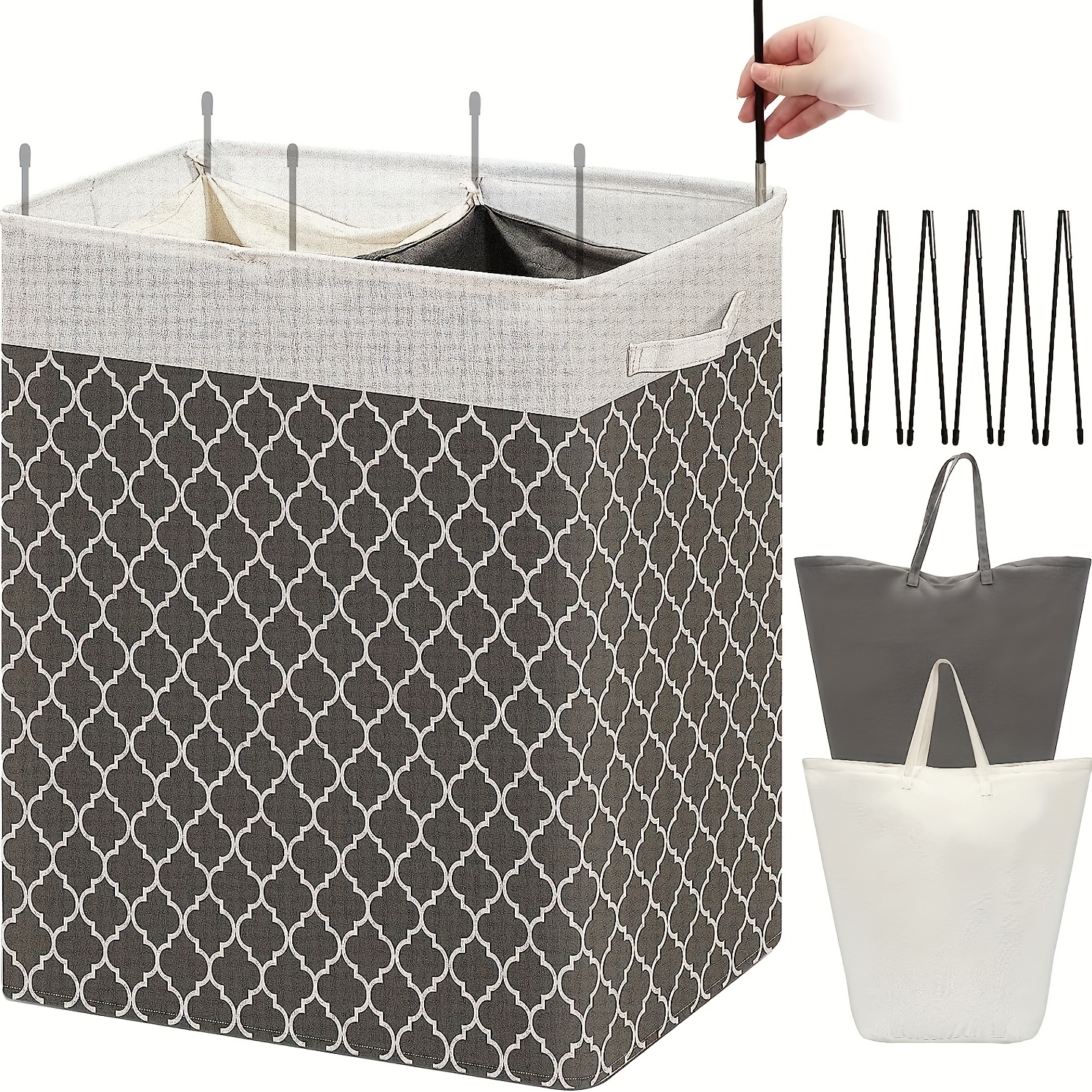 Double Hamper, Collapsible Laundry Basket, 2 Sections Divided