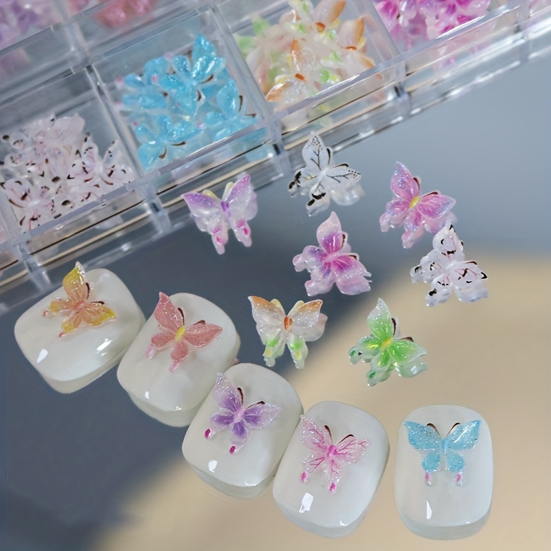 3d Acrylic Nail Charms 18 Colors Resin Butterflies Nail Art - Temu