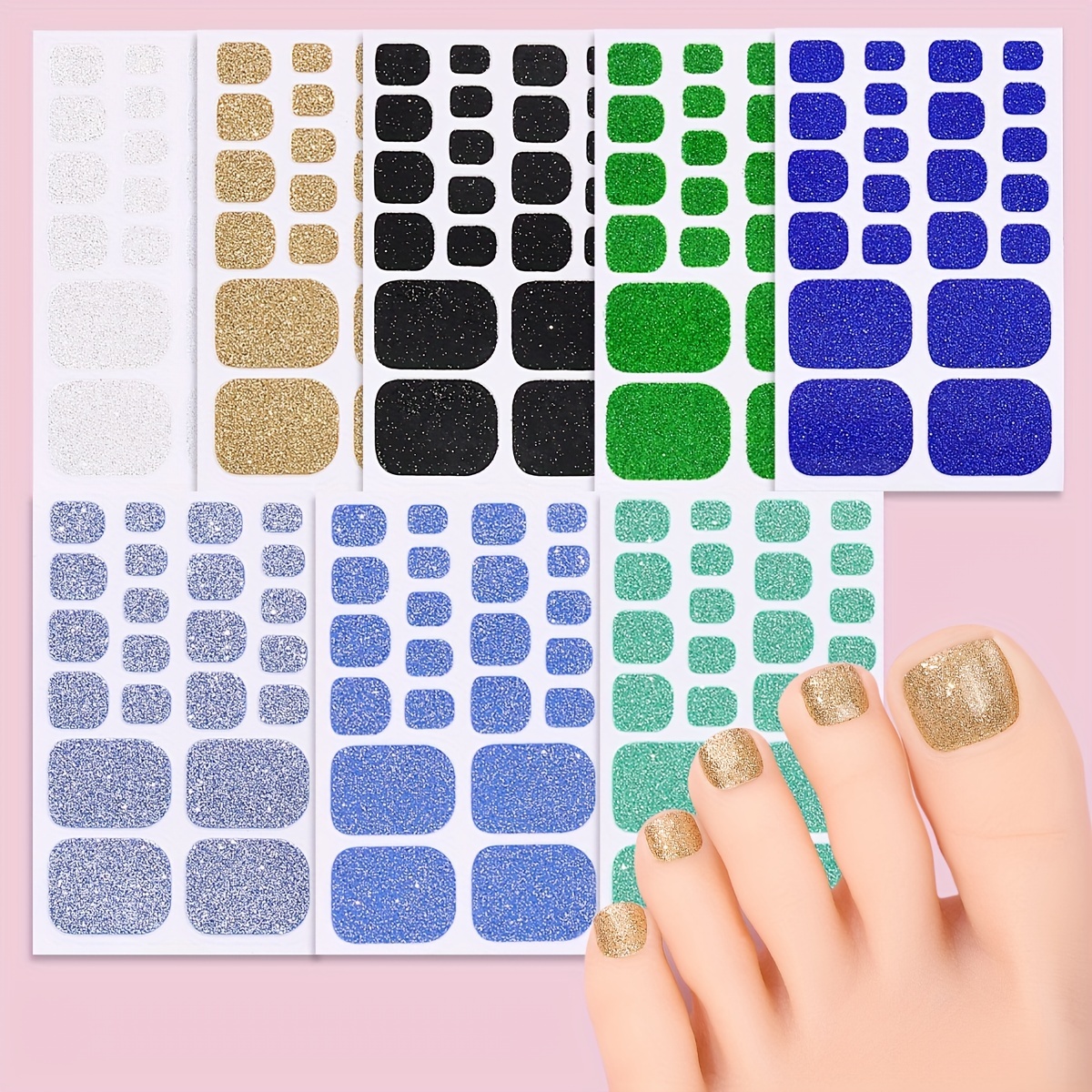 Glitter Toe Nail Stickers full Nail Wraps solid Color - Temu