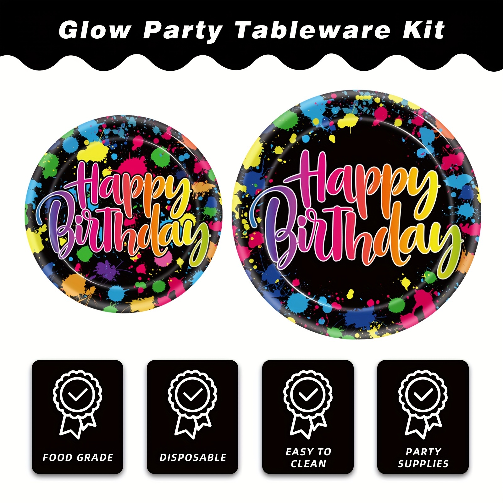 Glow Party Supplies Neon Party Tableware Set Including Paper Plates Napkins  Forks Neon Glow Party Decorations for Neon Birthday Party Black Light