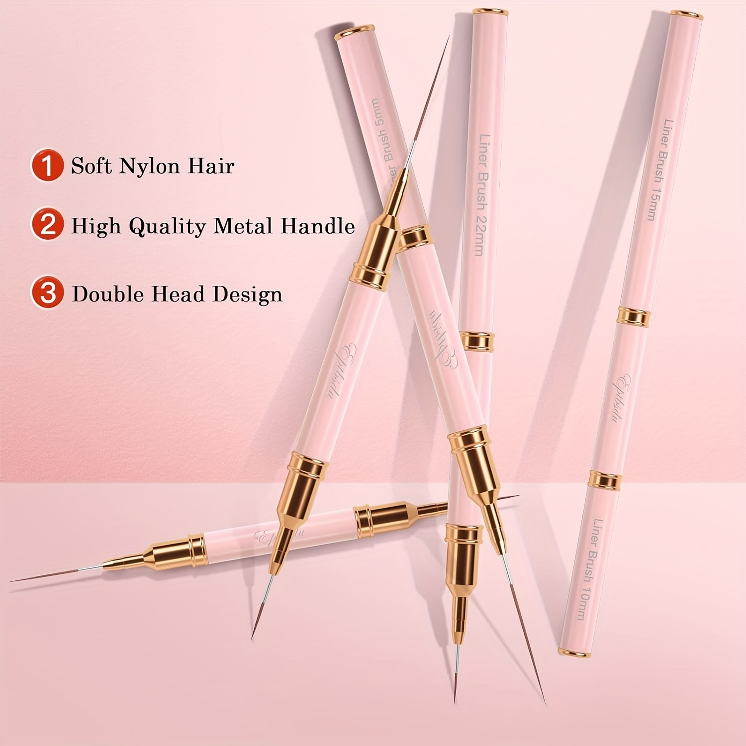 Nail Art Brushes, 5PCS Double-Ended Nail Art Liner Brushes Striping Liner  Brush Nail Design Brushes for Long Lines,Tiny Details,Fine Drawing Nail  Brushes for Nail Art,Sizes 5/7/9/10/11/15/20/22/25/30 Light pink