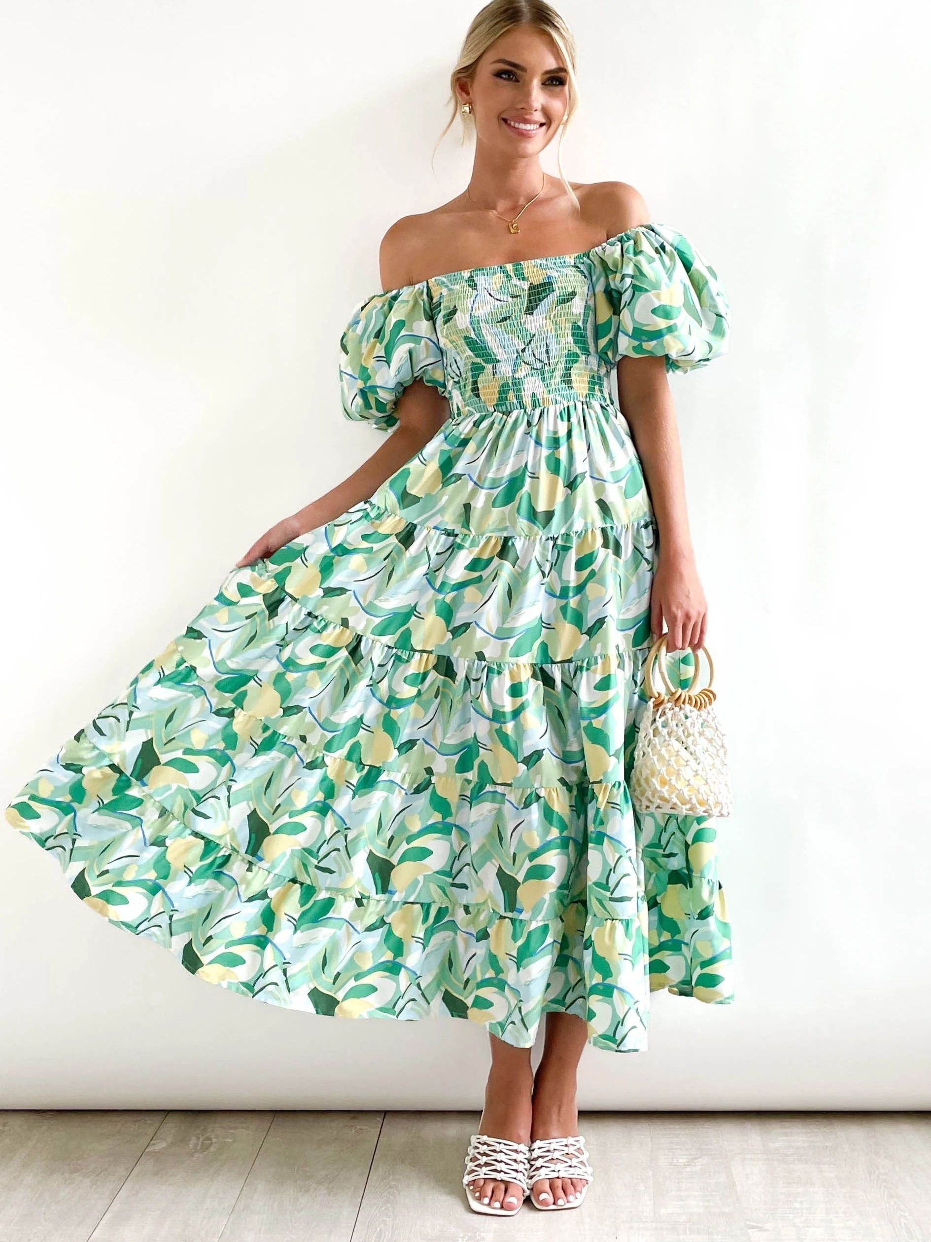 Tiered Floral Print Dress Boho Lantern Sleeve V Neck Maxi - Temu Canada