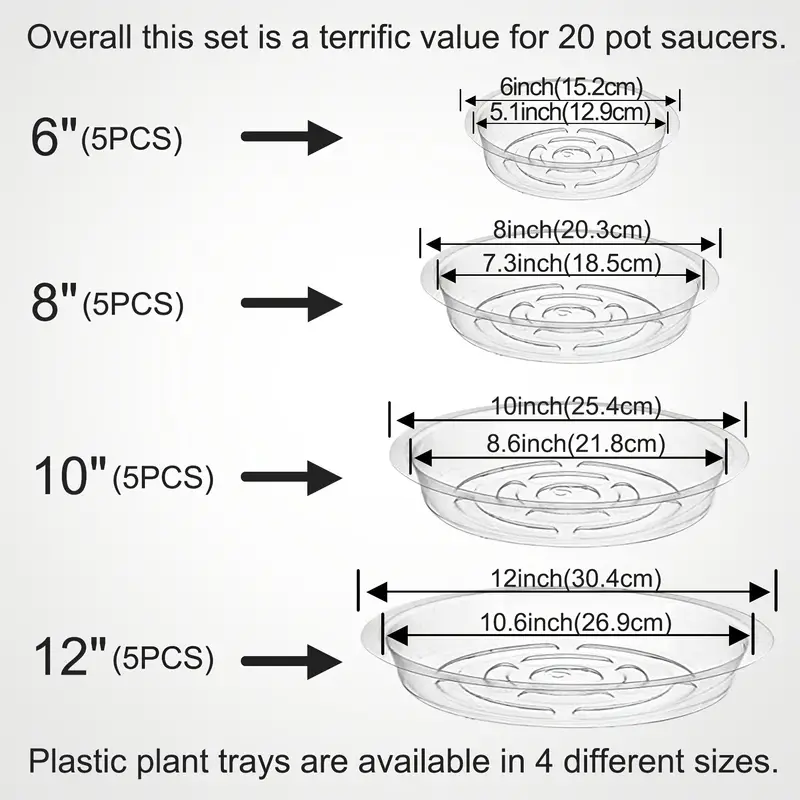  nerhemg Plant Saucers, 10pcs Clear Flower Pot Tray Drip Trays  Plant Plate Dish with Plant Label for Indoor & Outdoor Plants (6 inch /  8inch / 10inch / 12inch) 8Inch 