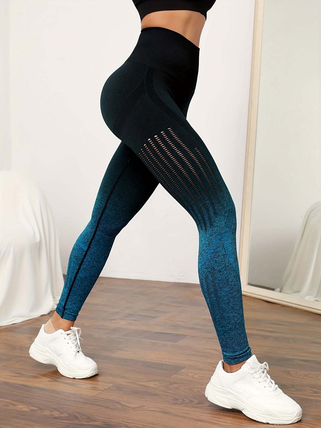 Ombre Hollow High Waist Stretchy Sports Tight Pants Slimming - Temu