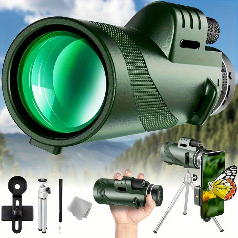

80x100 High Definition Monocular With Tripod And Phone Clip - Perfect For Outdoor Fishing, Mountaineering, Landscape Viewing