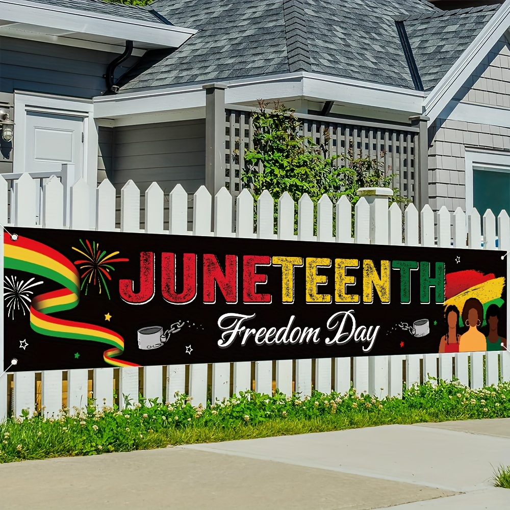 

1pc, Juneteenth Large Decorative Banner, Polyester African American June 19th Independence Day Yard Sign Suitable For Outdoor Indoor Garden Porch And Lawn 118x19 Inches