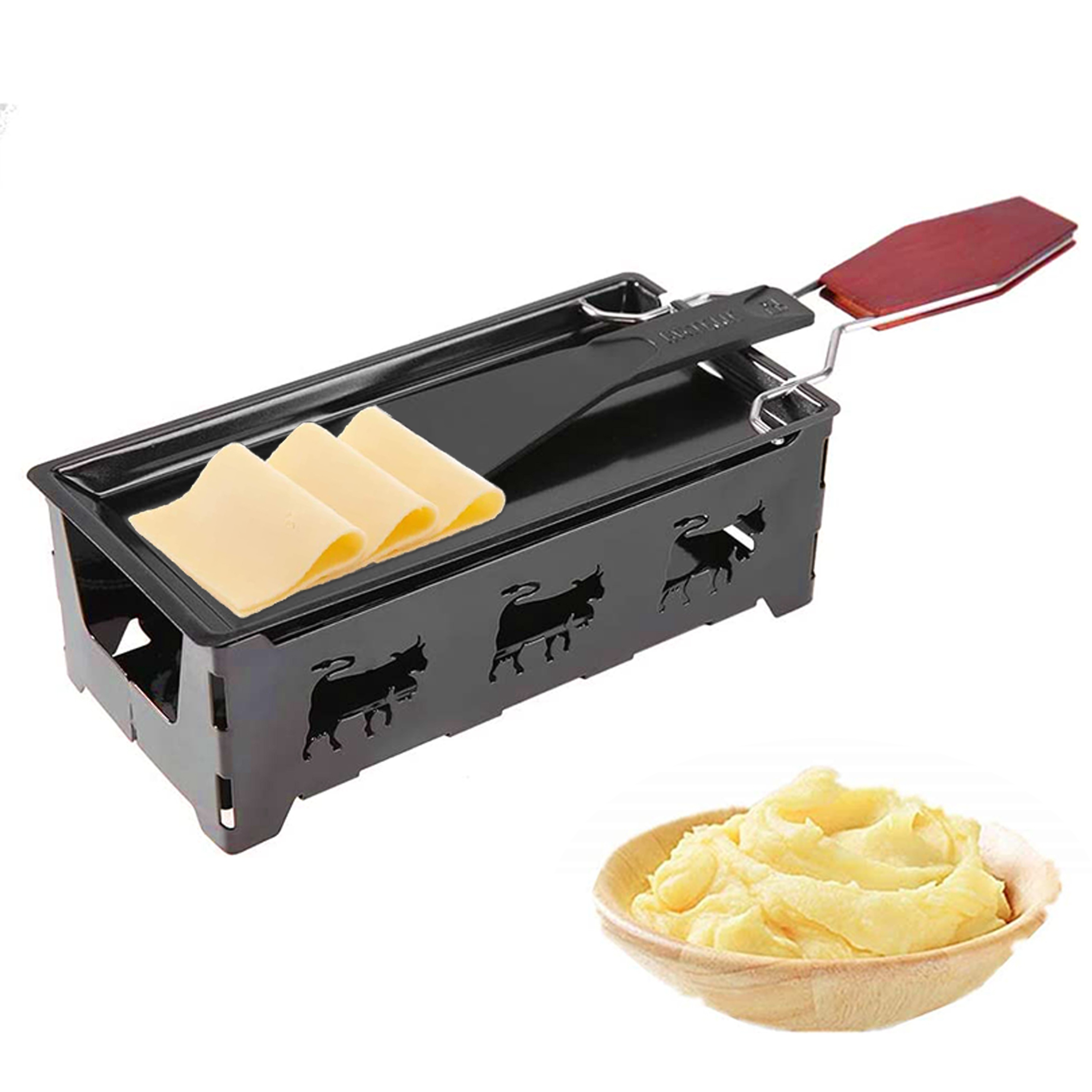  TUWEI Mini Cheese Raclette Grill for Swiss Non Stick Tool  Handle Rectangular Black Plate Griddle Mahogany Iron Miniature Raclette  Grills : Home & Kitchen