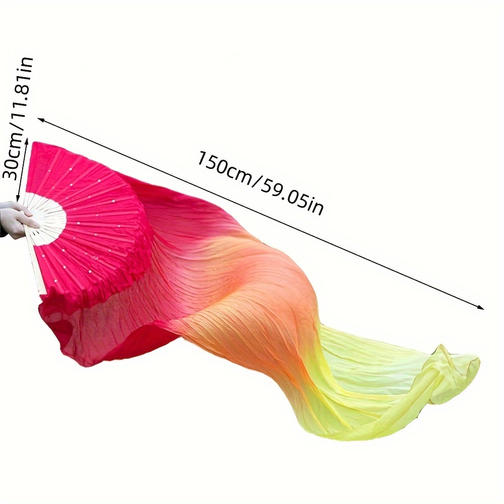 Women Belly Dancing Fan Gradient Long Silk Dance Fan Veil