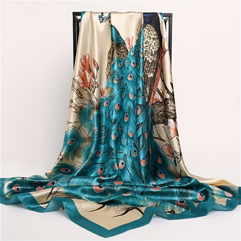 Square Scarf Peacock Hand Painted Silk Scarf Silk Scarves 