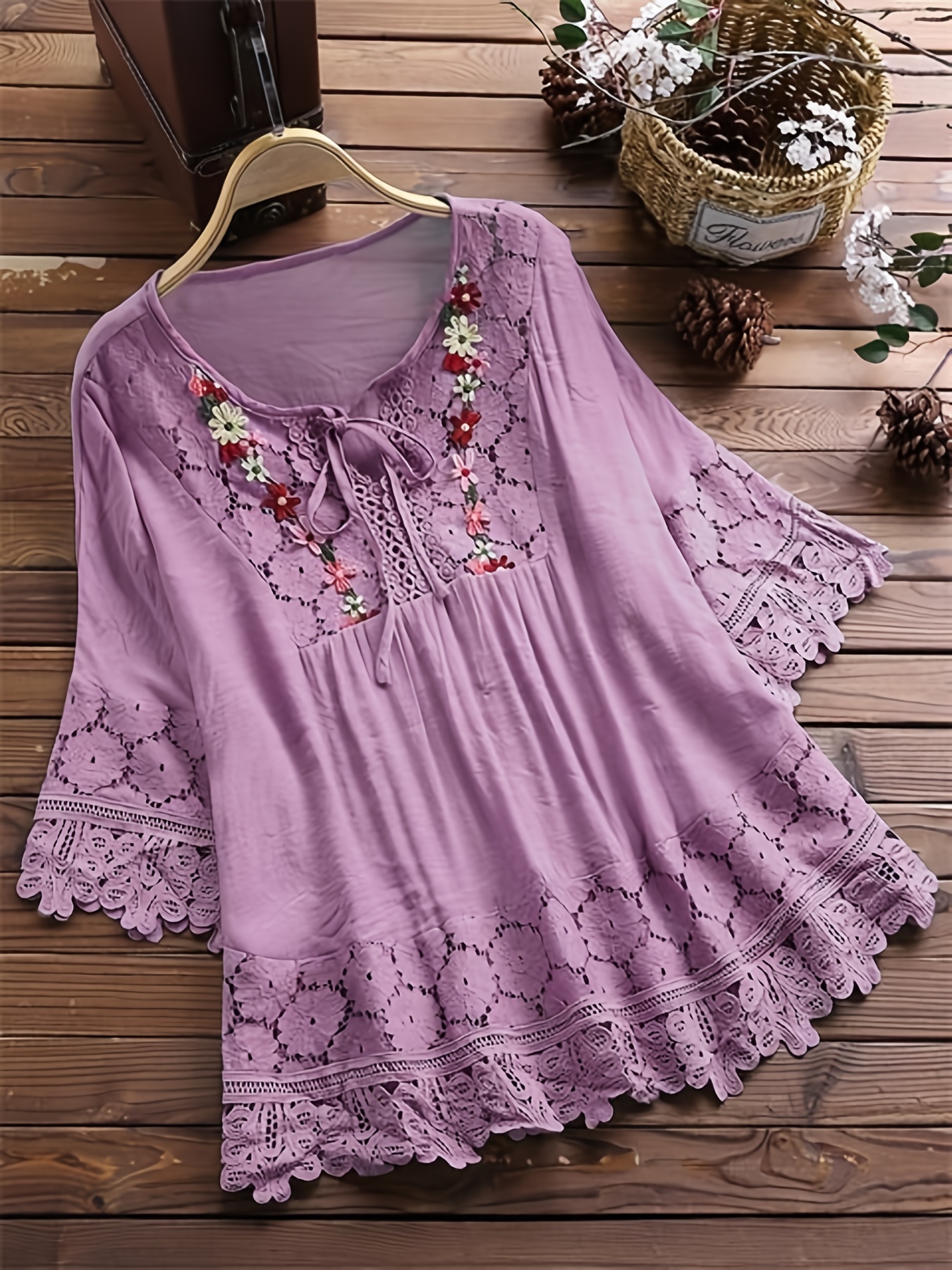 Knot One Shoulder Contrast Guipure Lace Tunic Dress