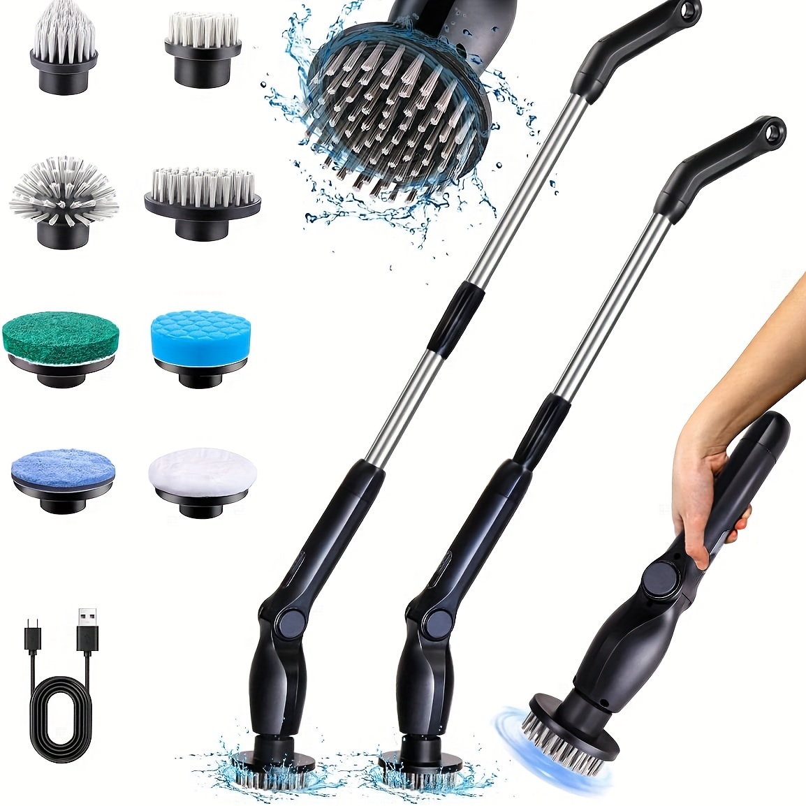 Electric Handheld Spin Scrubber Cordless Cleaning Brush with 2