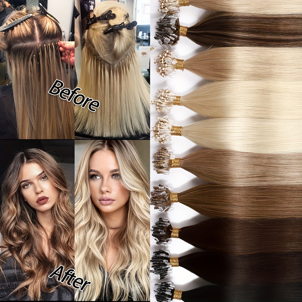 50 strands invisible micro loop hair extensions 100 human hair 50g pack straight hair   beads for fuller   hair   women of all   hair volume enhancement versatile hair styling   design details 6