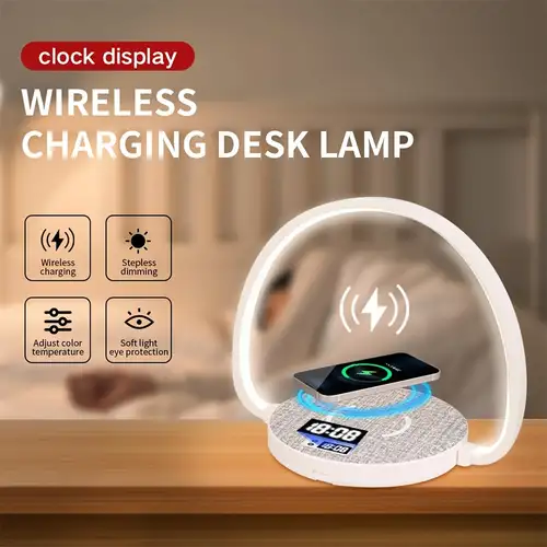 Table de chevet LED intelligente blanche moderne avec chargeur sans fil et  lampe à capteur