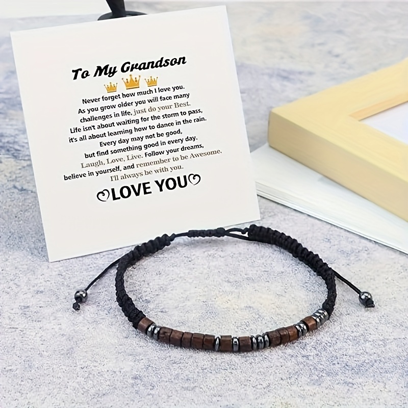 Gift To My Son/grandson, 1pc Handmade Square Beads Decor Adjustable  Bracelet, Birthday Gift, Thanksgiving Gift Back-to-school Gift For Teenage  Boys