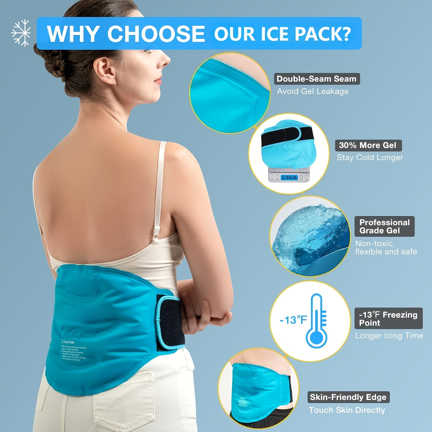  Bolsa de hielo de gel grande, bolsas de hielo para lesiones,  compresa fría reutilizable para hinchazón, esguinces, moretones, gran  terapia de calor y frío para cirugía de reemplazo de cadera, espalda, 