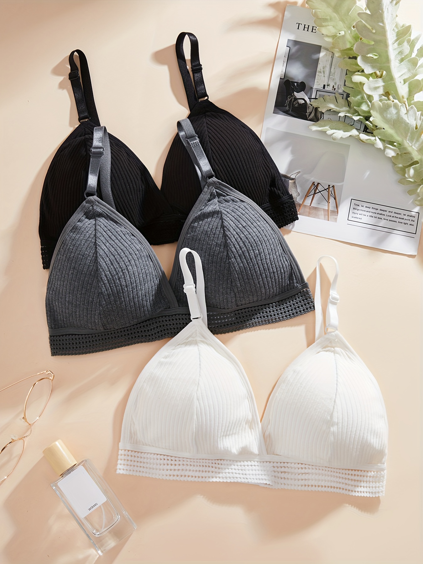 Glossy Triangle Cup Everyday Bra Comfortable Knitted Fabric - Temu