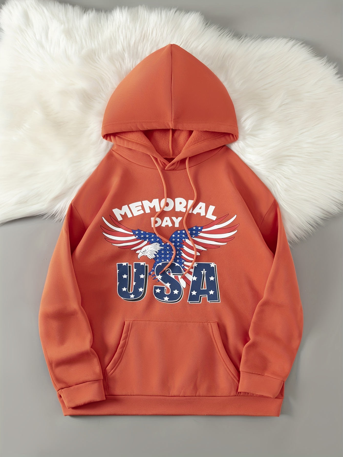 American Flag & Eagle Pattern Hoodie, Casual Long Sleeve Kangaroo