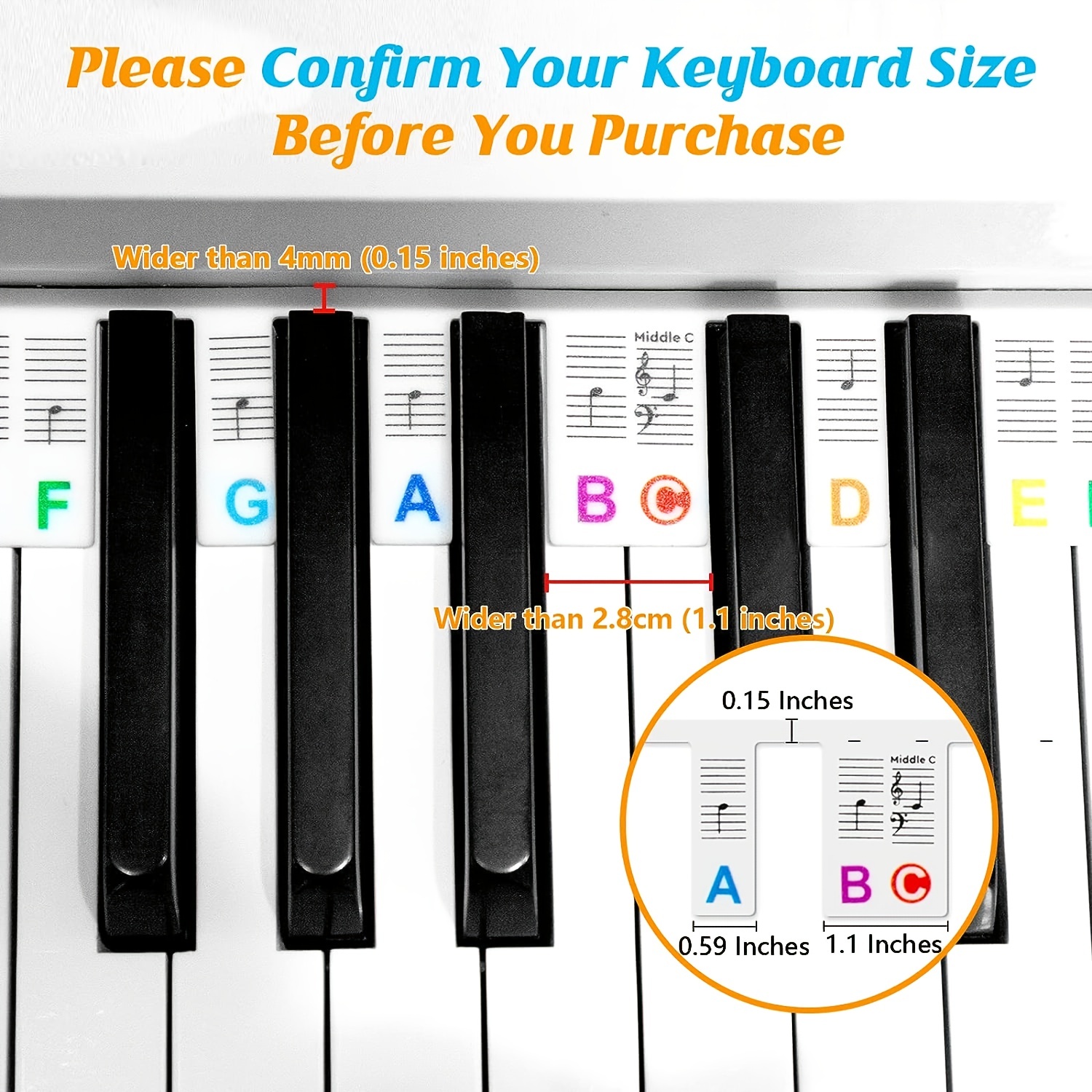  Removable Piano Keyboard Note Labels for 61 Key Full