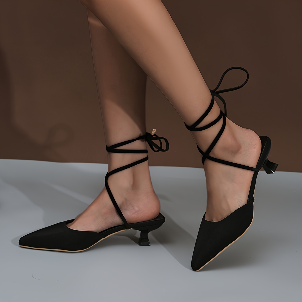 Black strappy sale kitten heel shoes