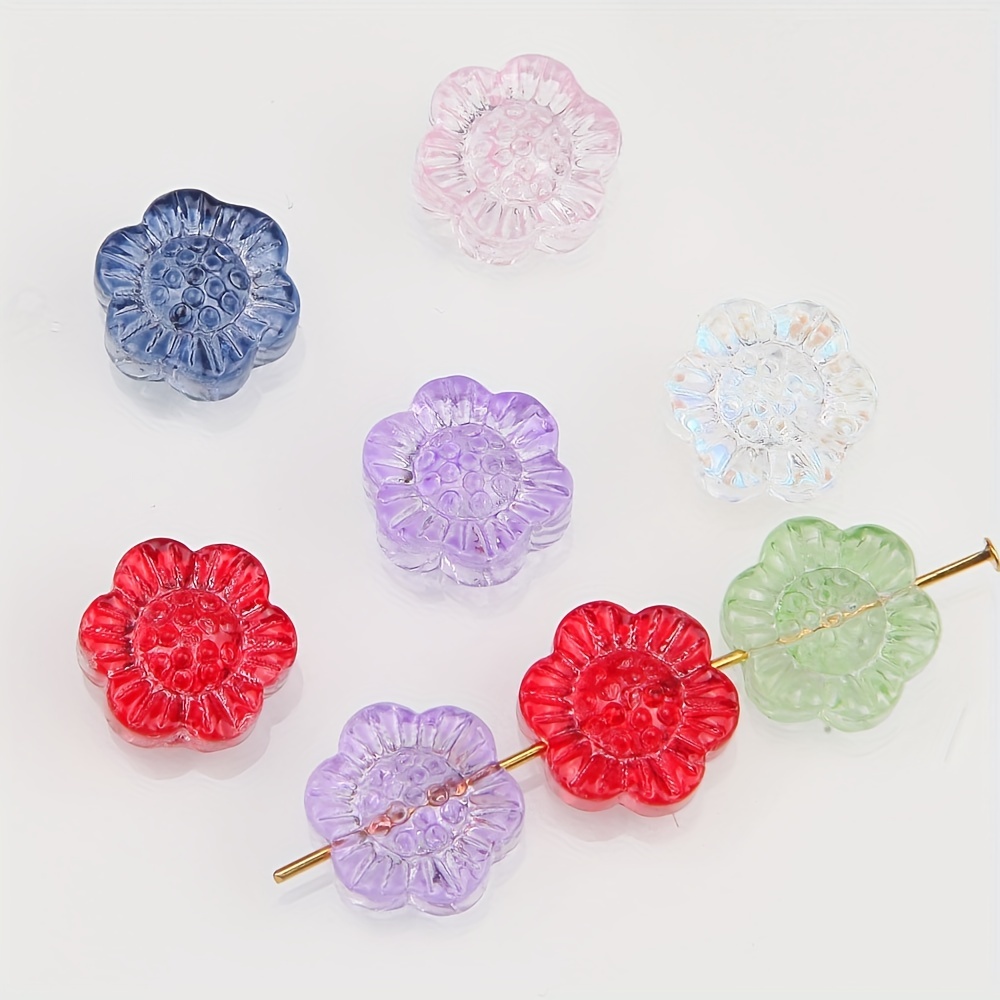 Mixed Oblate Flower Lampwork Glass Beads Flat Round Rondelle - Temu