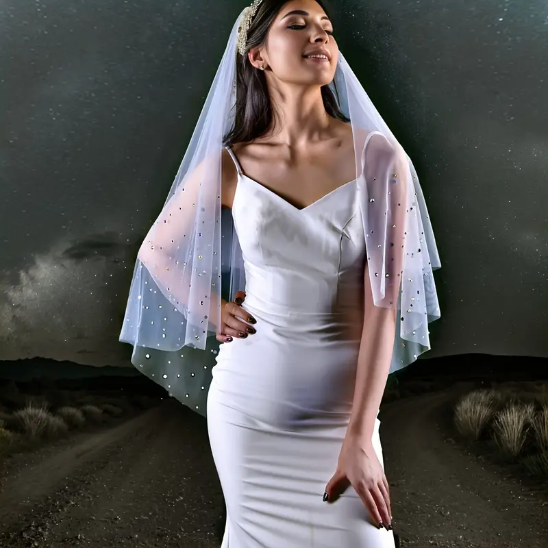 Double Layer Shiny Wedding Veil With Rhinestone Mask Headdress Bride's  Wedding Dress Hair Accessories - Temu