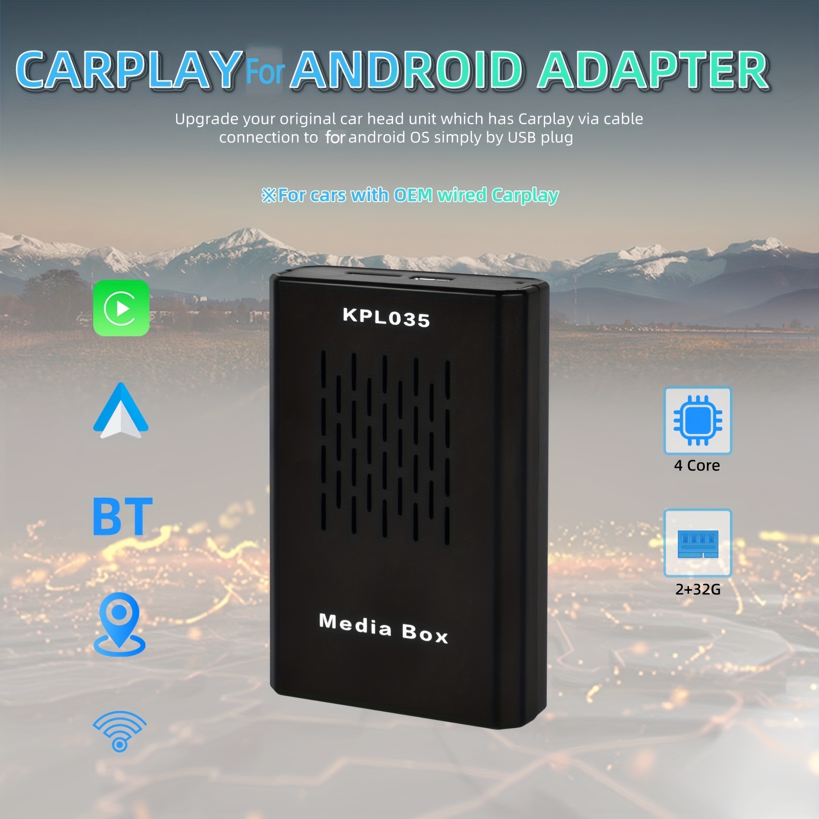 Adaptateur CarPlay/Android auto sans fil auto d'origine avec prise