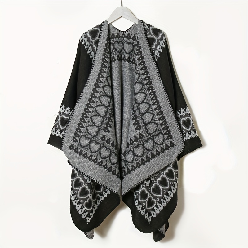 Boho Geometric Pattern Shawl Cashmere Wrap Thick Warm Cape