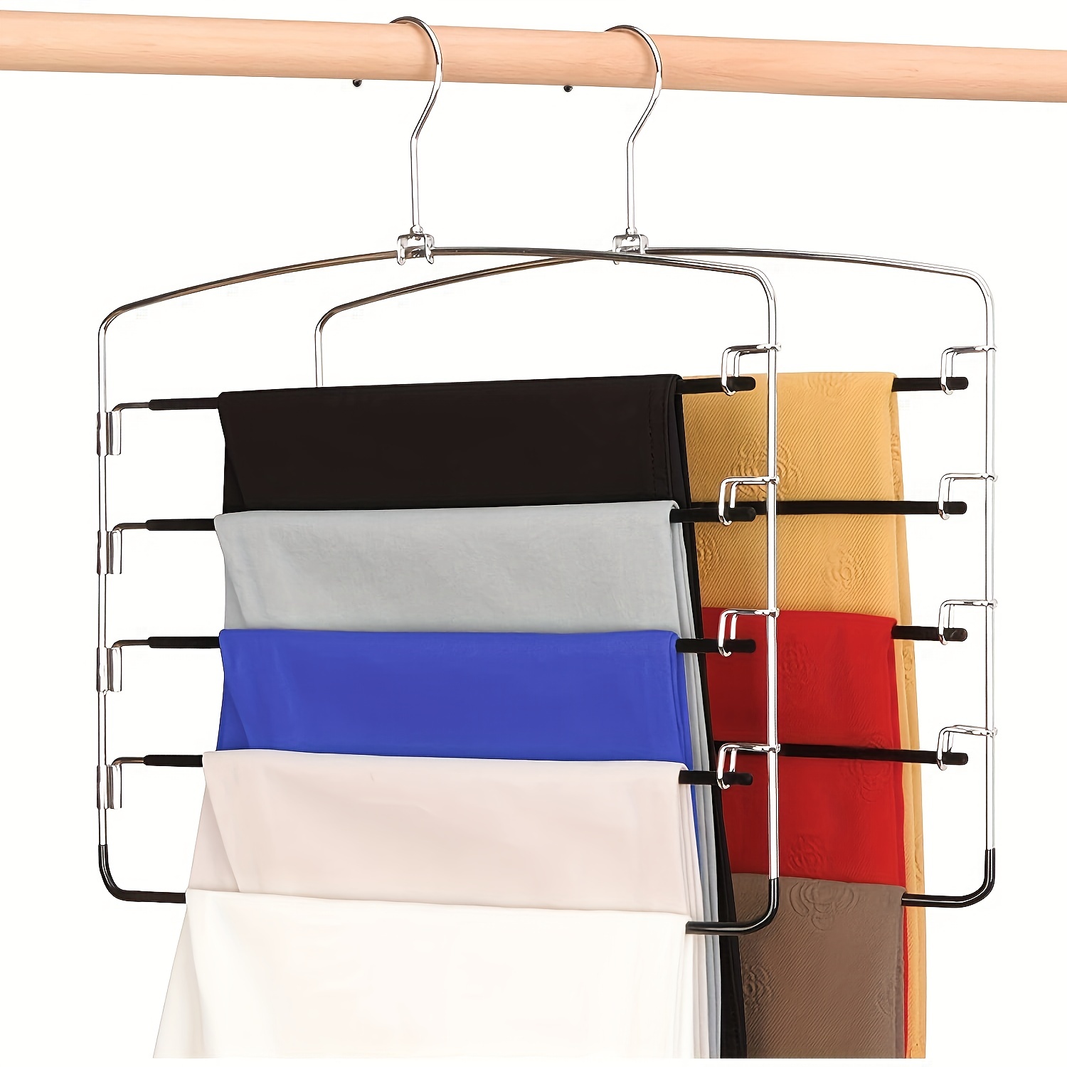 Pants Hangers Space Saving Velvet Pants Hangers Non Slip Jeans Hangers  Multi Layer Closet Pants Organizer for Trousers Scarf Tie Pack of 4