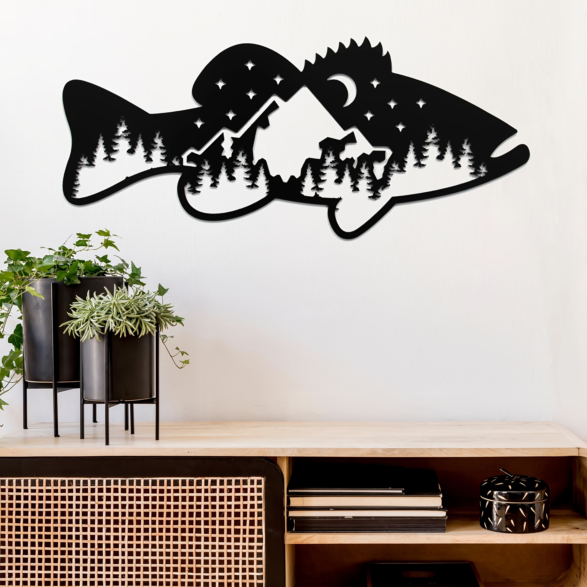 Bass Fish Design Metal Wall Art Metal Wall Home Decor Rust Free Wall  Decoration Piece Hanging Wall Art For Living Room, Bedroom