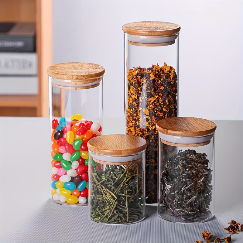 Wood Lid Glass Airtight Kitchen Canister, Kitchen Storage Jar, For Coffee  Beans, Tea, Pasta, Flour, Sugar, Nuts, Candy, Bath Salts & More, Home  Kitchen Supplies - Temu