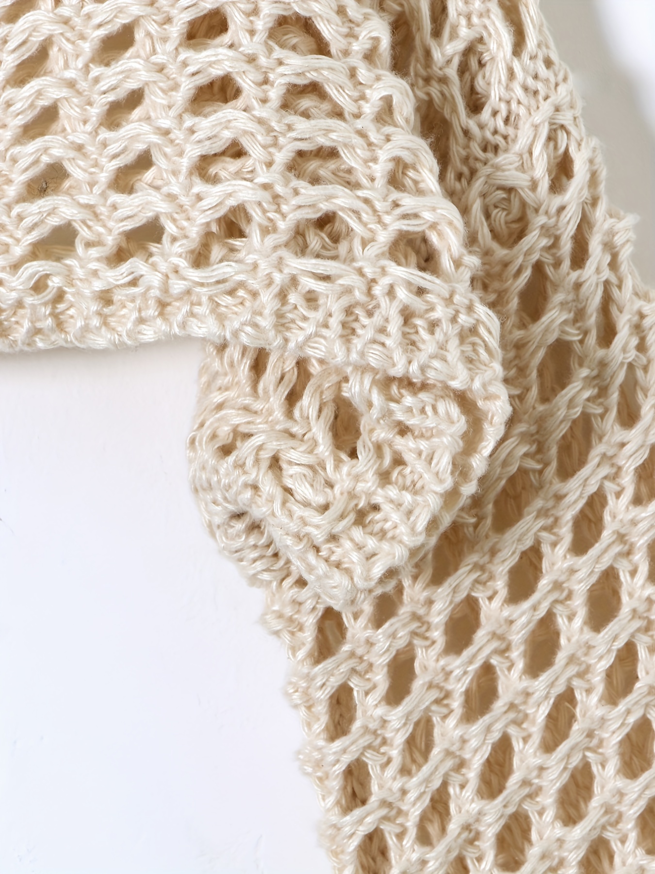 Y2k Crochet Cropped Knit Sweater Crew Neck Flared Sleeve Temu