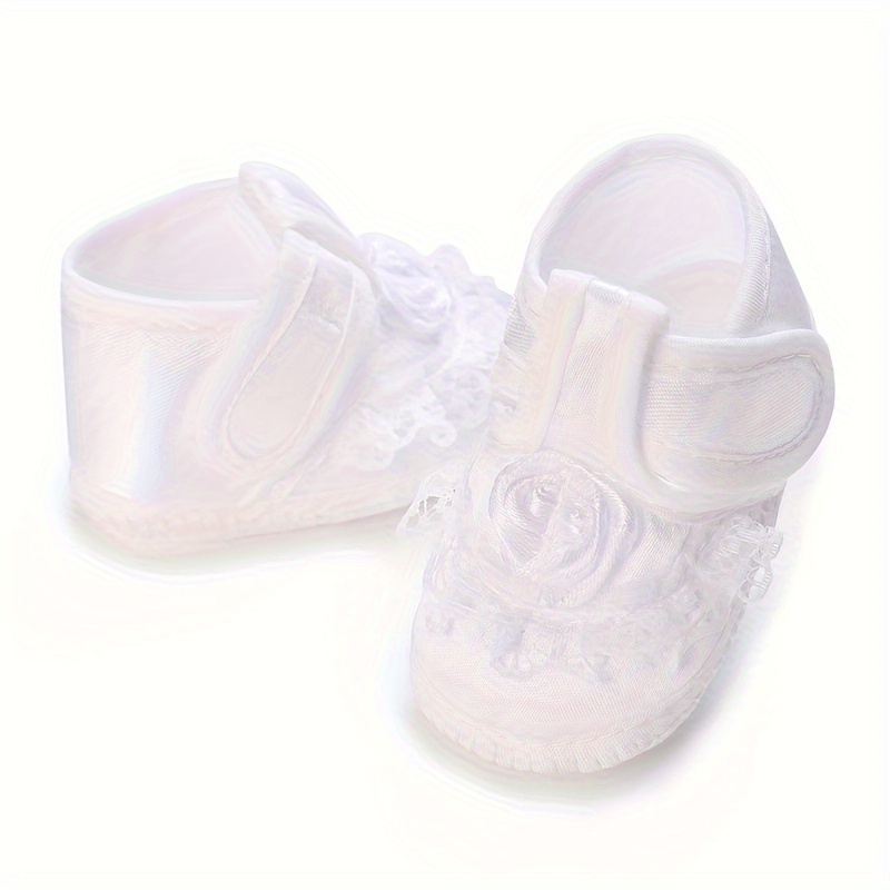 Springtime Charm, Adorable Floral Embroidered Baby Girl Footwear - Non-Slip Baptism & First Steps, Perfect for Spring/Fall
