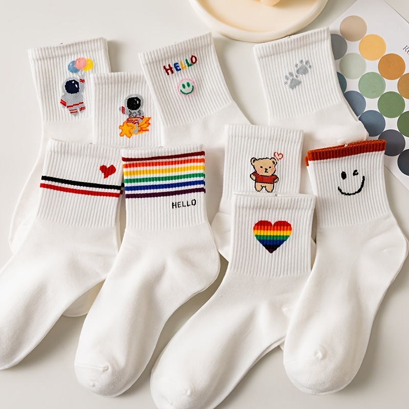 Comprar 5 pares de calcetines de oso para mujer, calcetines huecos para  mujer, calcetines coreanos de primavera y verano para niñas, bonitos calcetines  blancos Ins Tide japoneses para niñas