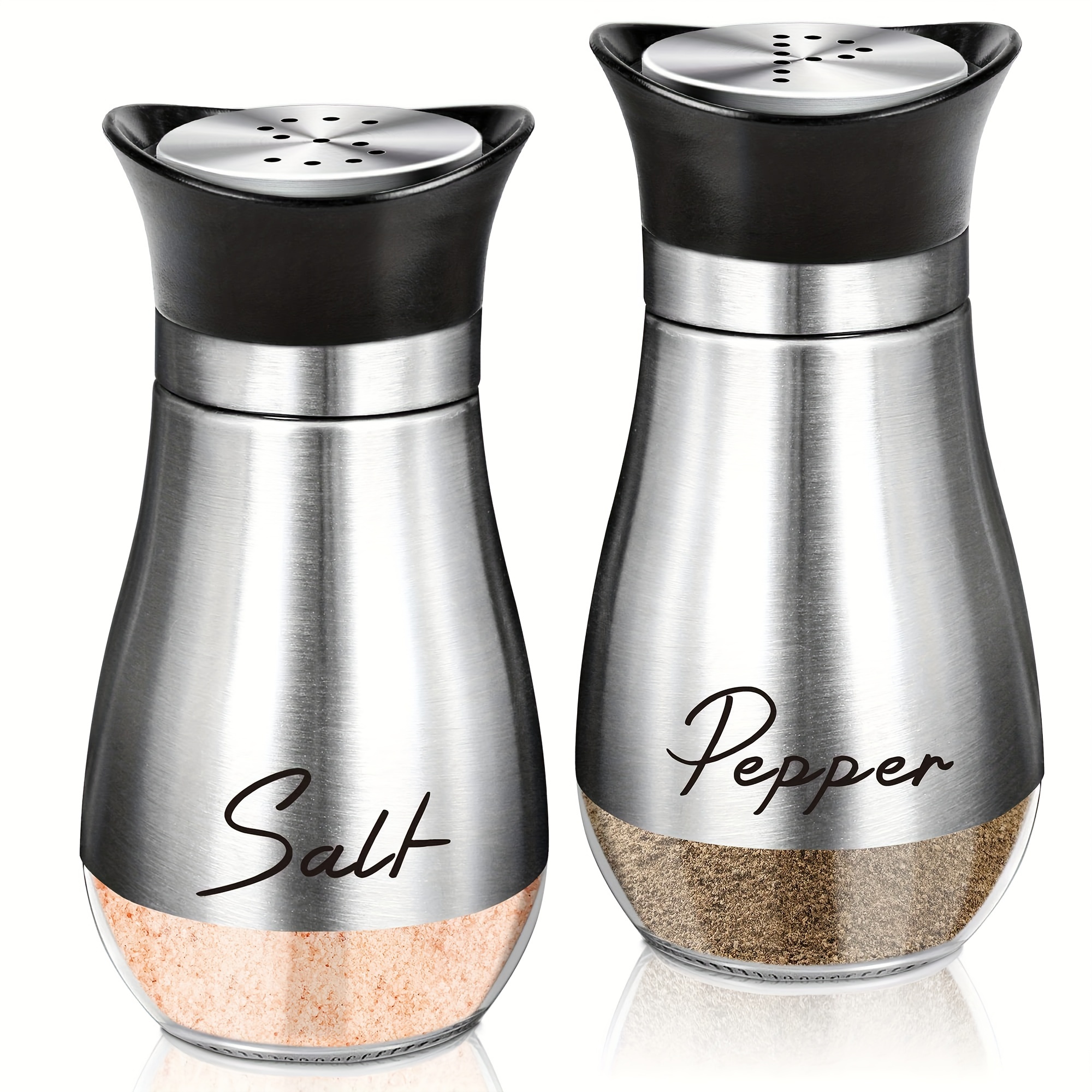 Salt and Pepper Shakers Set,4 oz Glass Bottom Salt Pepper Shaker with Stainless Steel Lid for Kitchen Cooking Table, RV, Camp,BBQ Refillable Design