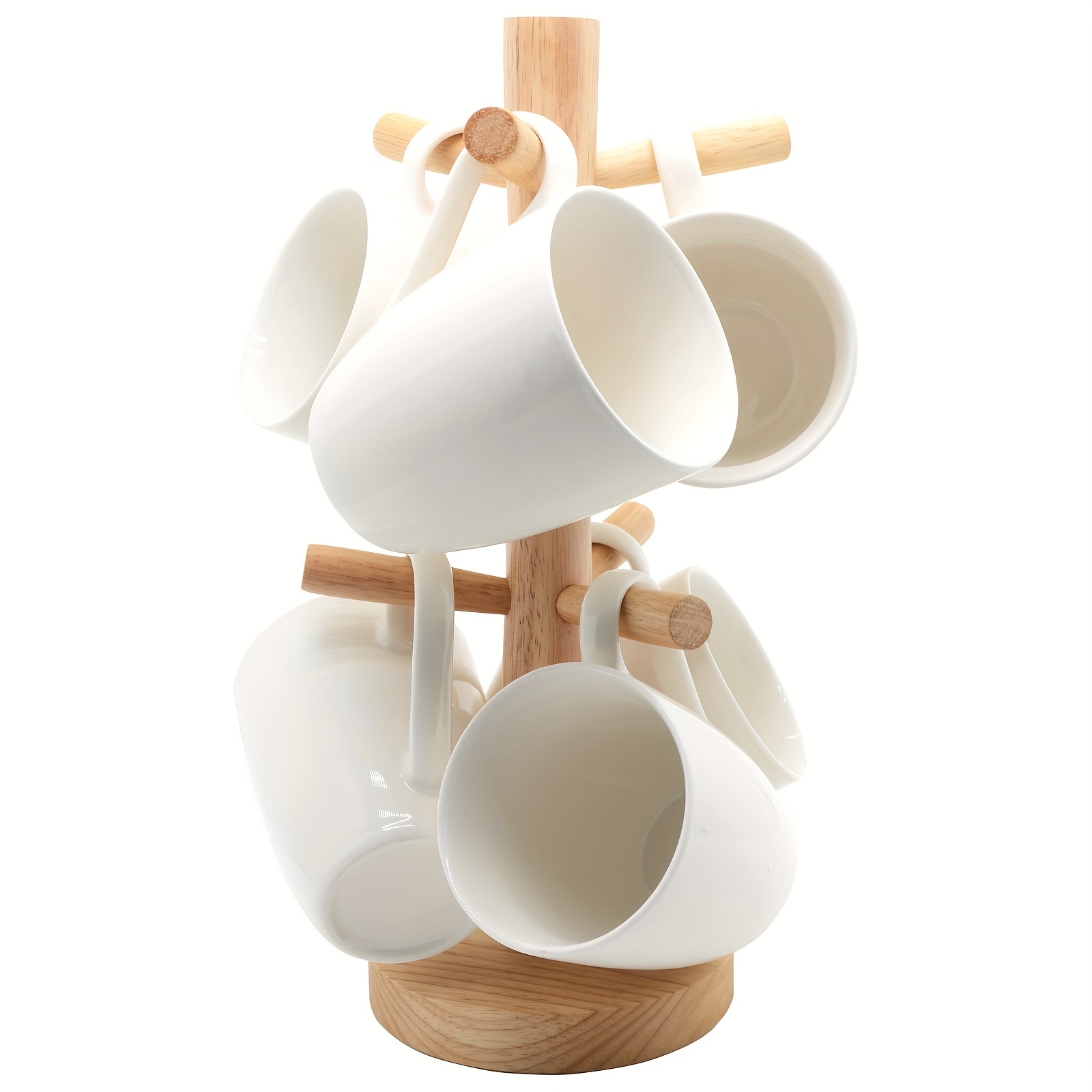 Soporte para tazas, soporte para tazas de café, soporte para árbol de taza  de bambú, secadora de taza de café con 6 ganchos