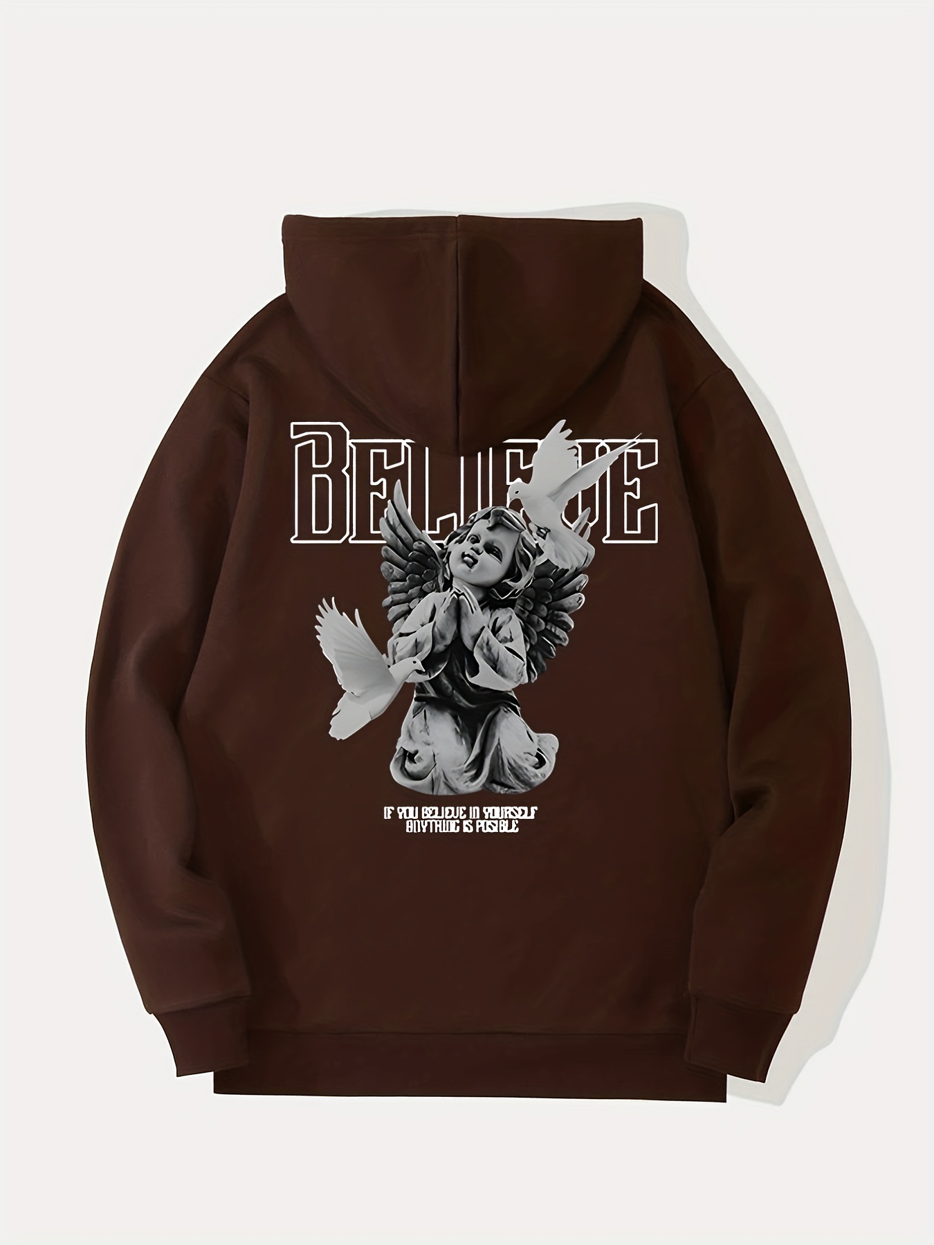 Hoodies For Men, Angel And Believe Letter Print Hoodie, Men's