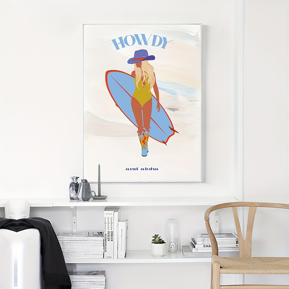 Howdy And Aloha Poster Cowgirl Painting Prints Seaside - Temu New