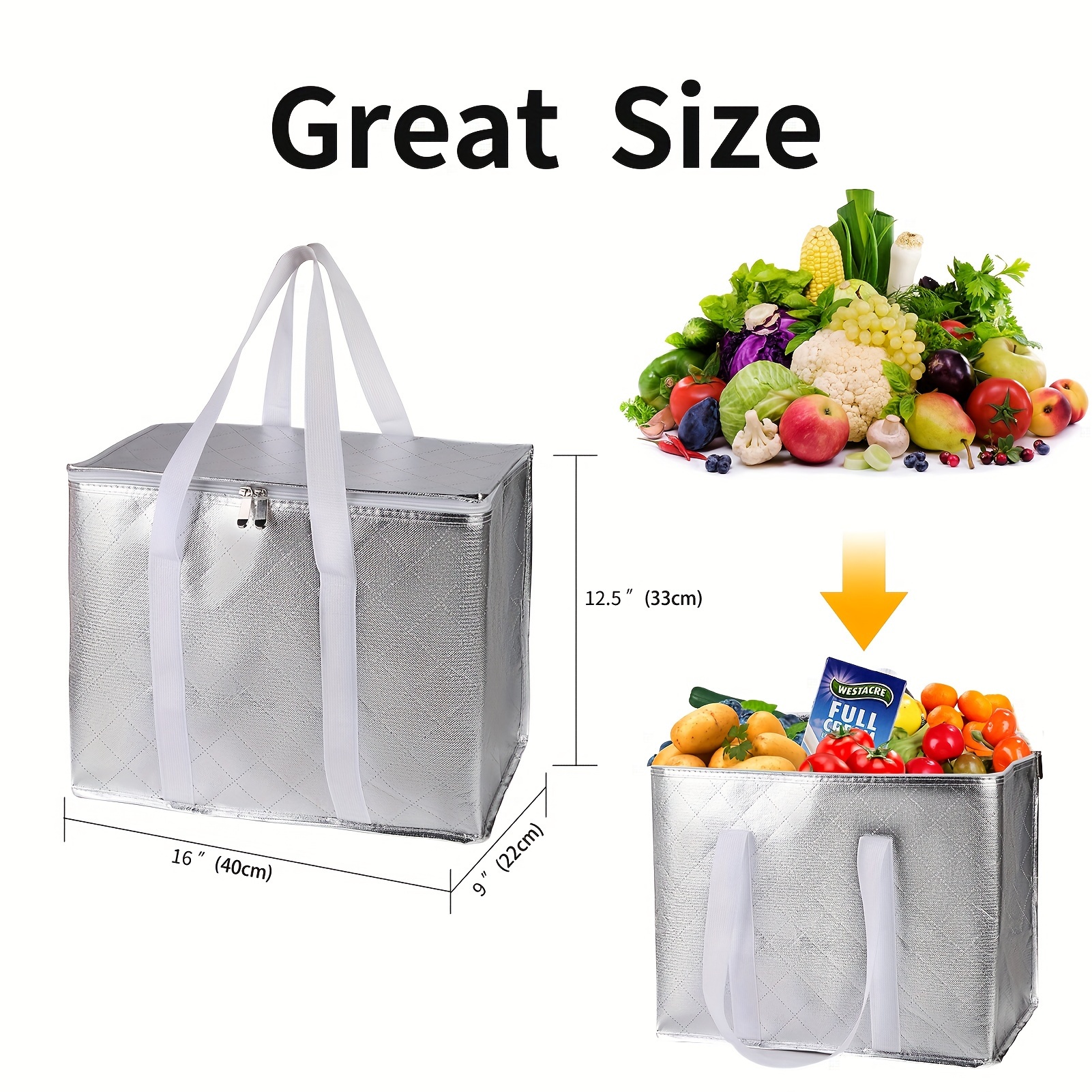 Reusable Shopping Bags for Groceries, 2 Pack XL Foldable Insulated Cooler  Bag with Strong Handle & Zipper for Food Delivery, Travel