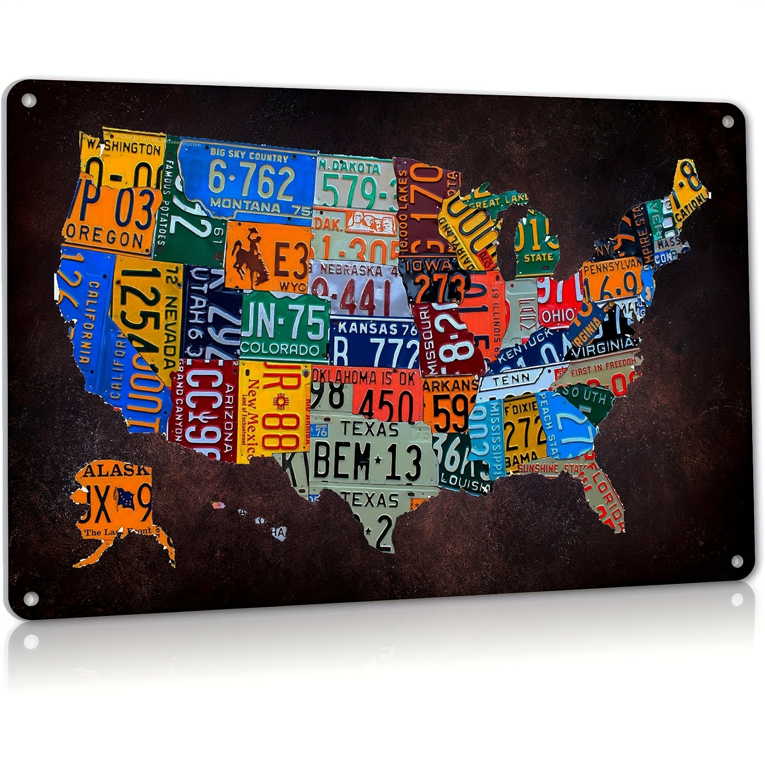 

1pc Vintage Plaque Poster Garage Bar Home Wall Decor, Usa Map Route 66 License Plate Metal Sign Aluminum 8x12 Inches