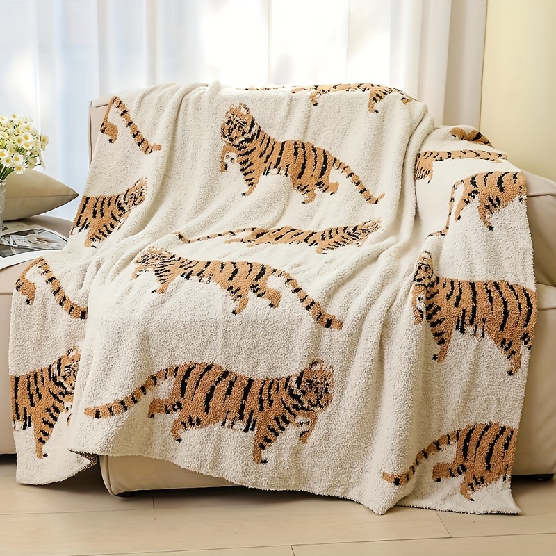 

1pc Nordic Tiger Pattern Knitted Blanket Air Conditioning Blanket Warm And Comfortable Soft Nap Blanket Throw Blanket For Sofa Couch Office Bed Camping Travelling