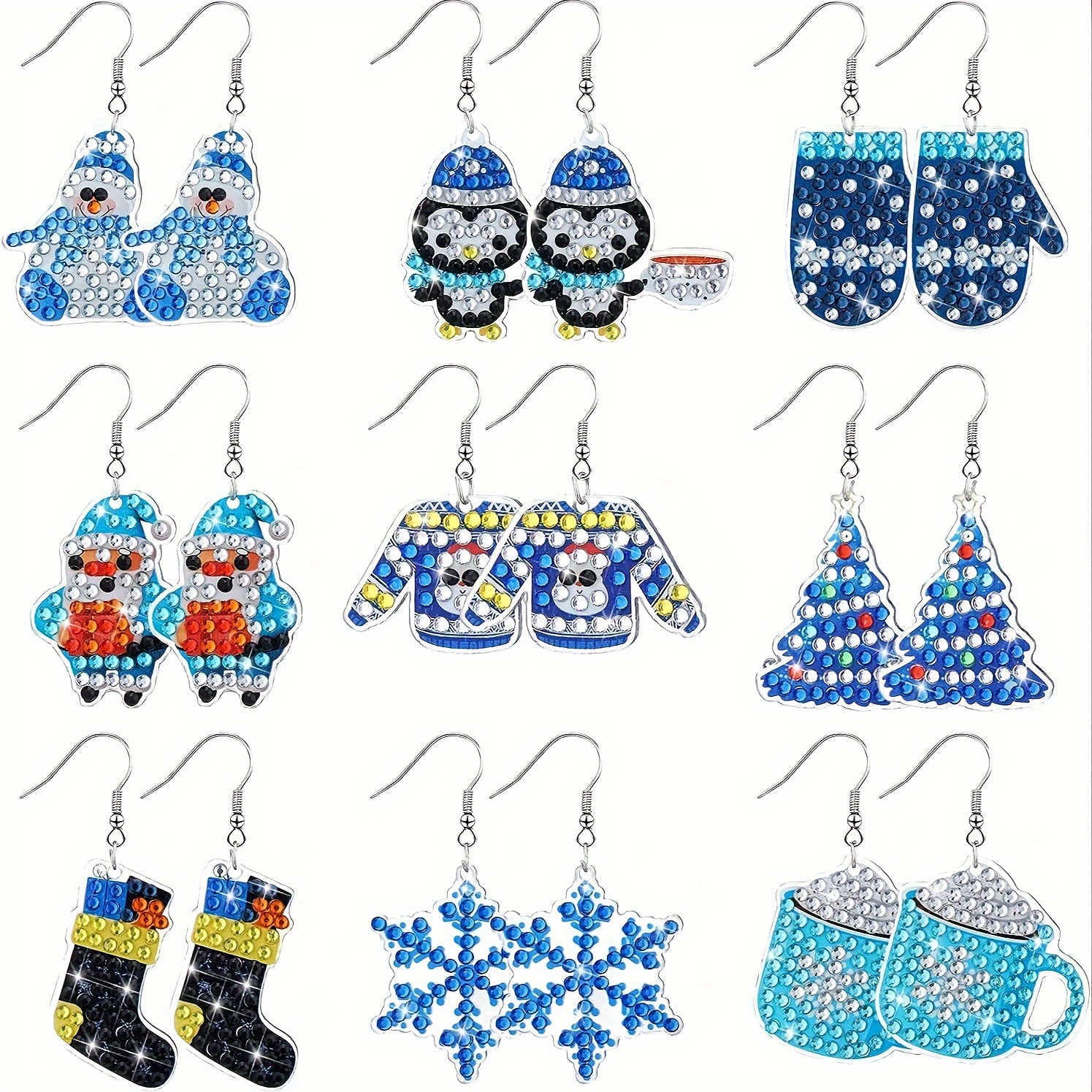

9 Pairs Winter Diamond Painted Earring Making Kit (tools Included) 5d Dangle Diamond Art Earring Kit Cute Penguin Adult Jewelry Making Kit Handmade Jewelry For Women Diy Decorations