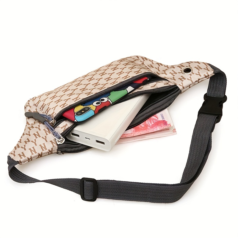 Letter Pattern Waist Bag, Trendy Nylon Crossbody Bag, Outdoor