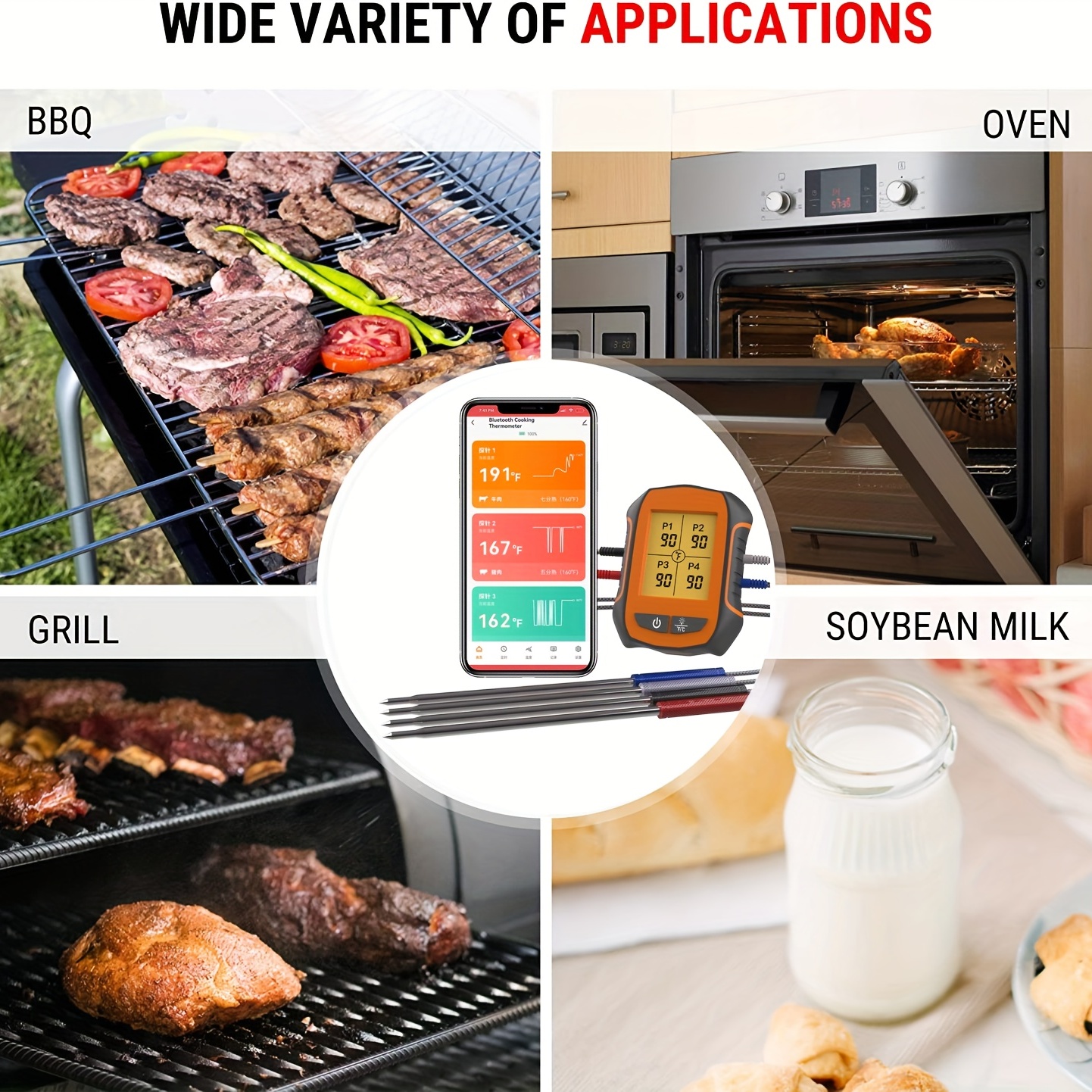 BFOUR Meat Thermometer Digital Instant Read LCD Big Screen Roasting Kitchen  Thermometer Best for Food, Meat, Grill, Milk, . (Need to replace new