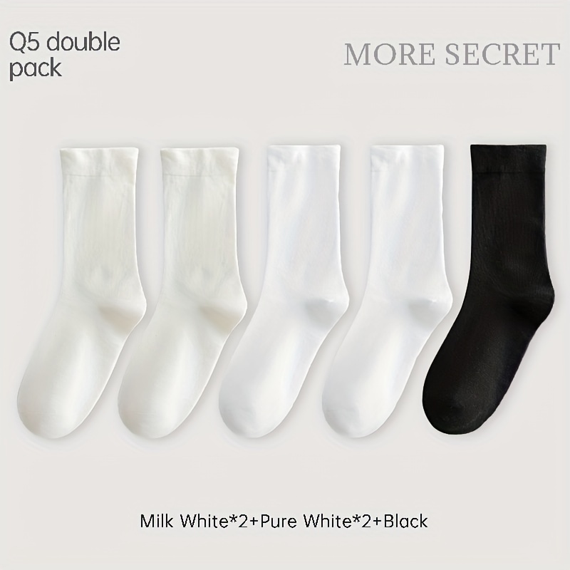 Breathable Mid Tube Socks Women's Stockings 5 Pairs Solid Socks