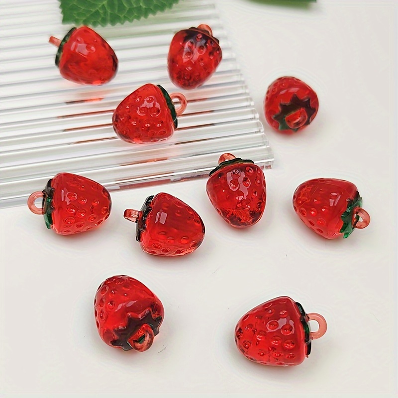 

10pcs Cute Three-dimensional Transparent Strawberry Charm Pendant, For Diy Jewelry Making And Decoration, For Earring Necklace Phone Chain Key Chain Bag Pendant