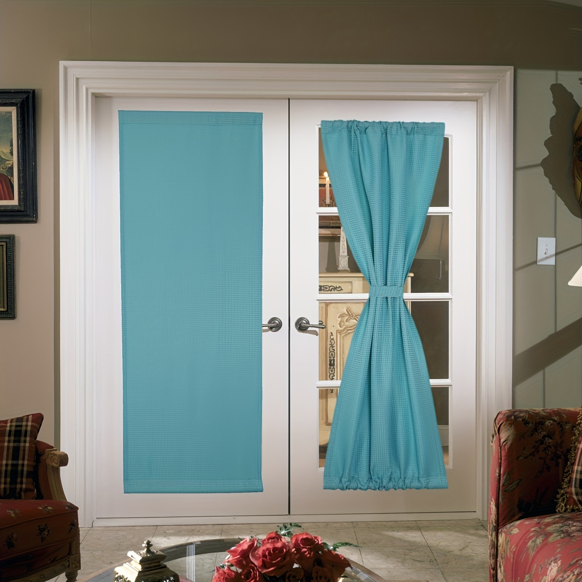  Driftwood - Cortina de ventana de baño, 2 paneles de cortinas  de ventana de sótano azul y beige, 85 pulgadas de ancho x 85 pulgadas de  alto : Hogar y Cocina